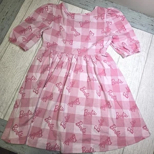 Barbie Cotton Girls Short Sleeve Dress Pink Puff Sleeve Size LARGE - Picture 1 of 8