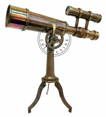 Kelvin Hughes Nautical Antique Brass Telescope Double Barrel With Tripod Stand - Image 1 of 4