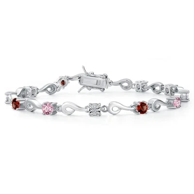 Brazalete de plata de ley 925 granate rojo diamante cultivado en laboratorio rosa redondo de 2,75 quilates Foto 1 de 4