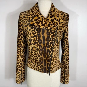 Alaia Paris Leopard Print Biker Calf Hair Jacket US 4 FR 42 - Picture 1 of 13