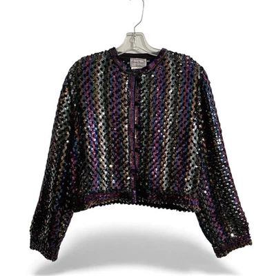 复古三旗紫色亮片开衫夹克尺寸见照片长袖 — 第 1/4 张图片