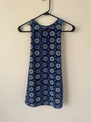 Y2K 90-х годов винтажный SWAT Kids платье сарафан джемпер размер 5 полиэстер темно-синий цветочный - Изображение 1 из 4