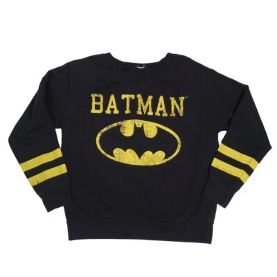 Batman Mujer Amarillo Envejecido Logo Universitario Cuello Redondo Sudadera Negra Talla M Foto 1 de 4