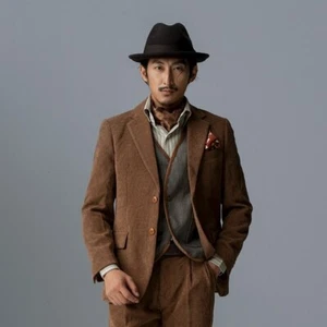 Men Corduroy Suits British Style 2 Pieces Formal Wedding Business Causal Prom - Picture 1 of 20