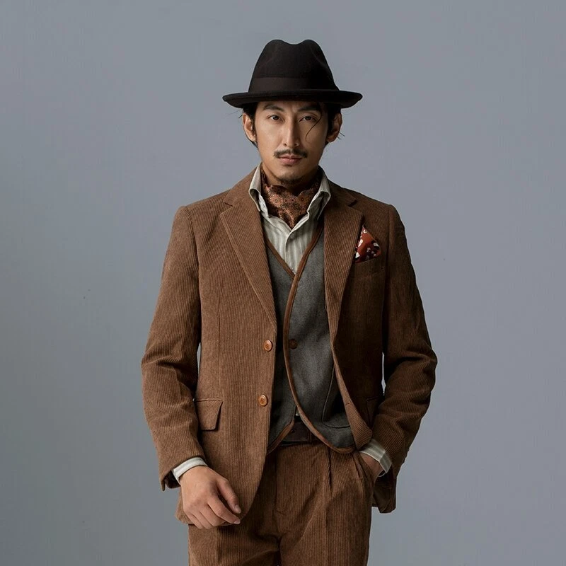 Trajes de pana para hombre estilo británico 2 piezas formal boda negocio causal graduación Foto 1 de 4