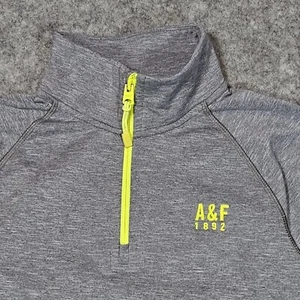 Abercrombie & Fitch 1/4 Zip Jacket Men L Gray Slim Muscle Fit Pullover Pockets - Picture 1 of 7