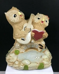 Vintage Pepiware Owl Couple Guitar & Heart Sweethearts Figurine- England - Picture 1 of 8