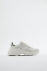 Zara White Contrast Leather Combine Platform Trainers Sneakers Uk6 Eu39 Us8