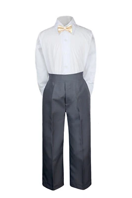 Pantalones formales de boda para niños pequeños adolescentes 3 piezas gris oscuro elige un color pajarita 4T-20 Foto 1 de 2