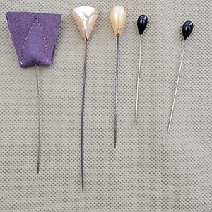 5 alfileres antiguos de sombrero de celuloide negro perlado bulbo flor lágrima tela - Imagen 1 de 20