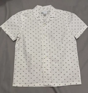Nordstrom Rock Juniors Small White Button Up Dress Shirt Grey Polka Dots - Picture 1 of 6