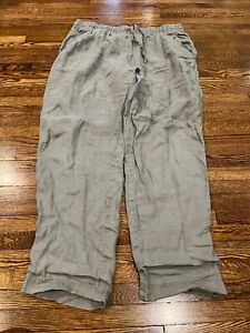 H&M Pants Women Sz M Gray 100% Linen Stretch Waist Drawstring Pockets