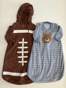 CARTER'S Lot 2 Baby Boy 3-6 M Fleece Sleep Sack FOOTBALL BEAR Sleeper Bag Pajama - Picture 1 of 5