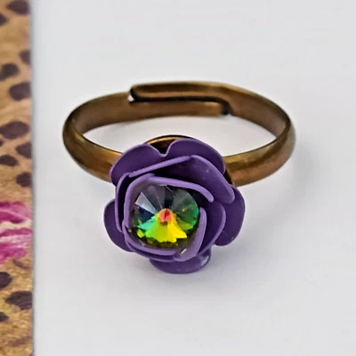 Anillo Michal Negrin Rosa Colorido Rivoli Cristal Púrpura Esmalte Retro Romántico 7.2 Foto 1 de 4