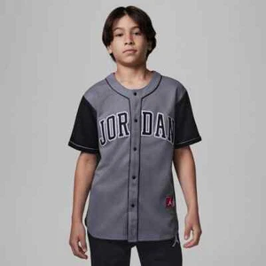 Jordan Baseball Jersey T-Shirt Big Boys L Smoke Gray Snap Front Closure S/S - Picture 1 of 17