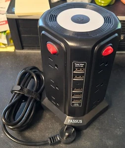 PASSUS Surge Protector Electrical Sockets With 5 USB Ports And Night Light, 10FT - Picture 1 of 5