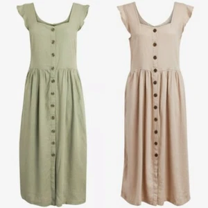 Linen Summer Dress Keyhole Back Long Button Up Dress Holiday EX HIGHSTREET 328 - Picture 1 of 6
