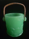 Fenton Jade Green Jadite Cookie Jar/Ice Bucket Caddy W/Rattan Handle-No Lid