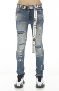 $249 - CULT OF INDIVIDUALITY Punk Belted Distressed Super Skinny Jeans Size 38 - Picture 1 of 3
