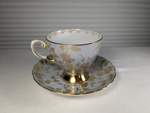 Coalport Chintz Golden Blossom Tea Cup and Saucer. Light Blue Gold - Picture 1 of 8