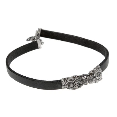 Collar Gargantilla Gucci Doble Tigre Cuero Plata Esterlina Talla L Foto 1 de 3