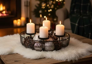 Corona de Adviento Corona Decorativa de Metal Negro con 4 Candelabros Adviento Ø 37 cm - Imagen 1 de 12