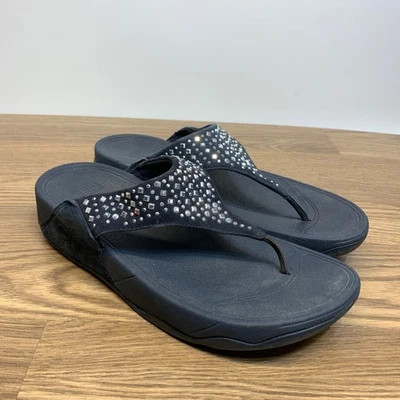 Sandalias FitFlop plateadas con tachuelas espejadas azul marino tanga gamuza talla 9 Foto 1 de 4