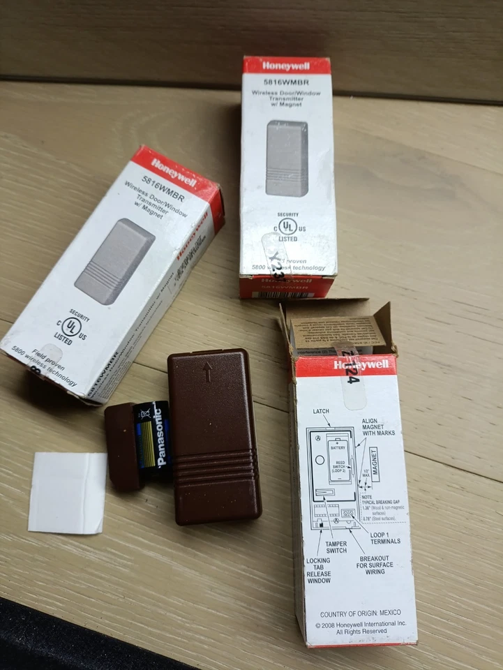 3x Brand New Honeywell  5816WMBR Wireless Door/Window w/ Magnets, Battery Brown - Image 1 of 1