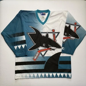 Vintage San Jose Sharks Jersey Mens XL Teal White NHL Hockey Starter AOP 90s - Picture 1 of 17