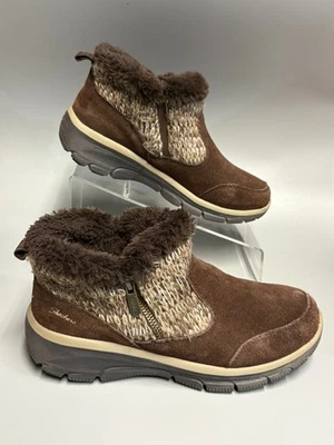 Skechers Mujeres Tejido Suéter Botas Tobillo Fácil de Llevar Caliente Marrón Cremallera Talla 8 Foto 1 de 4