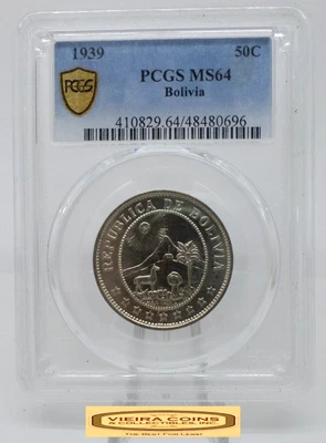 1939 Bolivia 50 Centavos, PCGS MS64  - #B48815 - Image 1 of 2