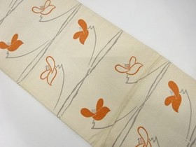 7760331: JAPANESE KIMONO / ANTIQUE FUKURO OBI / SILK / WOVEN FLOWER