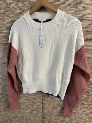 Suéter Comune Bonnie Rosa Índigo Marfil Bloques de Color Tejido Acanalado Cuello Redondo Pequeño NUEVO Foto 1 de 4