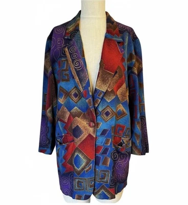 Michael Taylor 复古蓝色紫色抽象西南轻便西装外套 S 码 — 第 1/4 张图片