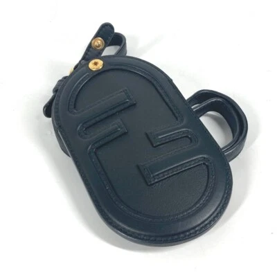 Bolsa FENDI Charme Logotipo FF Porta-Cartão de Visita Estojo de Cartão Estojo de Couro Preto - Imagem 1 de 4