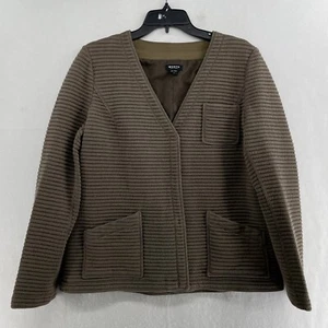 Worth Cardigan Jacket Women Sz 12 Taupe Button-Up Ribbed V-Neck Stretch Pockets - Picture 1 of 13