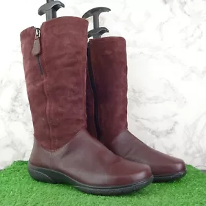 Hotter Boots Size 5 Womens Burgundy Red Mid Calf Zip Leather Suede Flat Shoes - Picture 1 of 8