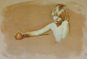 JOSE ROYO "Nina con Manzana" HAND SIGNED MIXED MEDIA SERIGRAPH ON HARDBOARD - Picture 1 of 8