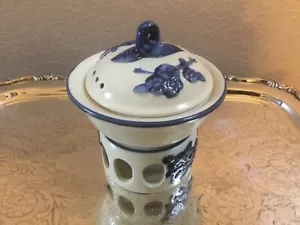 Vintage Blue Glaze Pottery Tealight Candle Warmer Wax Oil Potpourri Delft Style - Picture 1 of 12