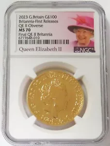 2023 GOLD GREAT BRITAIN 100 POUNDS 1oz FINAL QE II COIN NGC MS 70 FIRST RELEASE - Picture 1 of 3