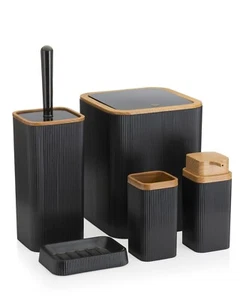 HowHomely Badzubehör Set 5-Tlg schwarz Seifenschale Becher Bürste Mülleimer - Bild 1 von 9