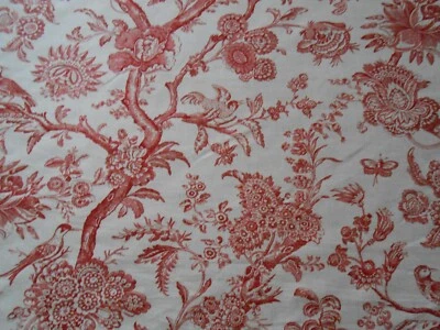 Stroheim & Romann Eversfield Red Bird & Floral Linen 54"  x 2 yd piece - Image 1 of 4