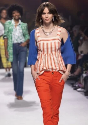 NUEVO SIN ETIQUETAS CABI Brunch Top M Mediano Algodón Lino Clásico Bebé Muñeca Rayas Preppy Foto 1 de 4