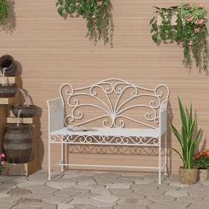 Outsunny banc de jardin banc de parc banc mobilier de jardin 2 places métal blanc - Photo 1/10