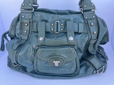 RARE Vintage Y2K Lockheart shoulder teal blue patent leather bag large dustbag - Image 1 of 4