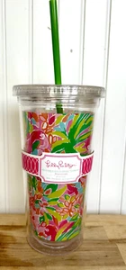 NWT Lilly Pulitzer "The Palms" Print Acrylic 24oz Hot/Cold Tumbler w/Straw - Picture 1 of 5