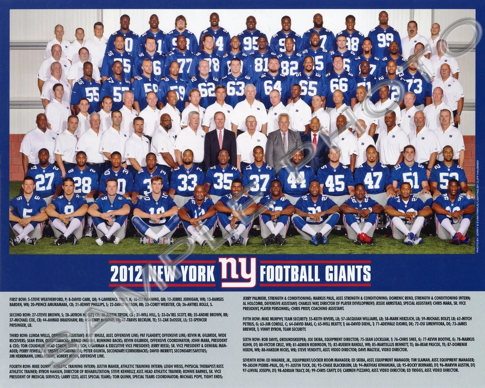 Foto del equipo de fútbol americano de los New York Giants 2012 8x10 Foto 1 de 1