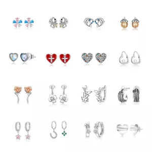 Orecchini a Borchie Argento Sterling Opzionali Autentici .925 Zirconia Per Donna Gioielli Moda - Foto 1 di 19