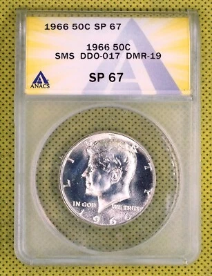 1966 SMS Kennedy Half Dollar Mint Error DDO-017 DMR-19 ANACS SP 67 #1703 Top Pop - Image 1 of 2