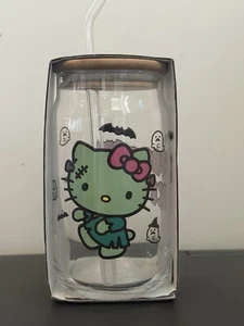 Hello Kitty Zombie Glas Becher mit Bambusdeckel und Glas Strohhalm, 16 Unzen - Bild 1 von 4